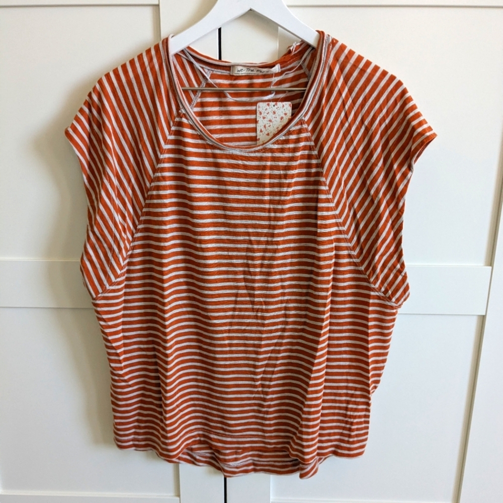 Free People Orange Striped Shirt Women's XS